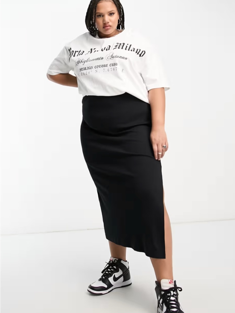 Collusion Black Midi Ribbed Size Slit Skirt -Size US 16